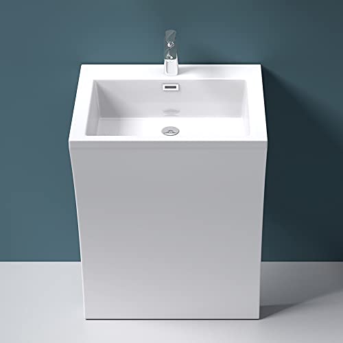 Mai & Mai Lavabo de Pie 58,5x48x82cm Lavabo Pedestal de Mármol Fundido en Blanco Rectangular con Orificio para Grifo Lavabo con Rebosadero Col07