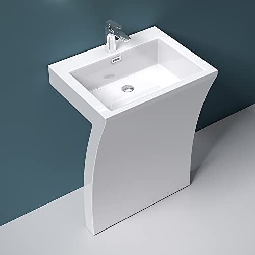 Mai & Mai Lavabo de Pie 58,5x48x82cm Lavabo Pedestal de Mármol Fundido en Blanco Rectangular con Orificio para Grifo Lavabo con Rebosadero Col07