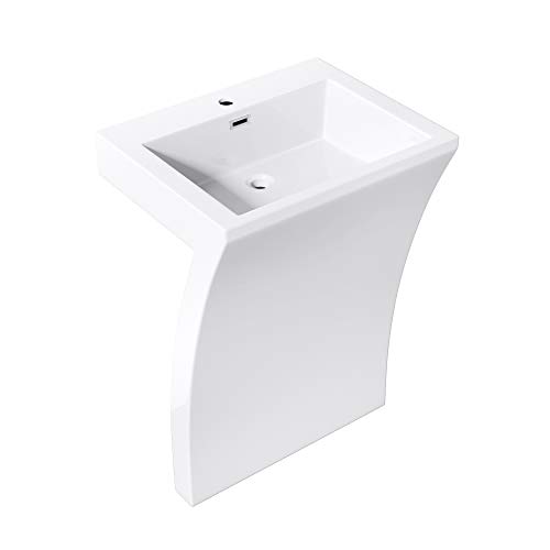 Mai & Mai Lavabo de Pie 58,5x48x82cm Lavabo Pedestal de Mármol Fundido en Blanco Rectangular con Orificio para Grifo Lavabo con Rebosadero Col07