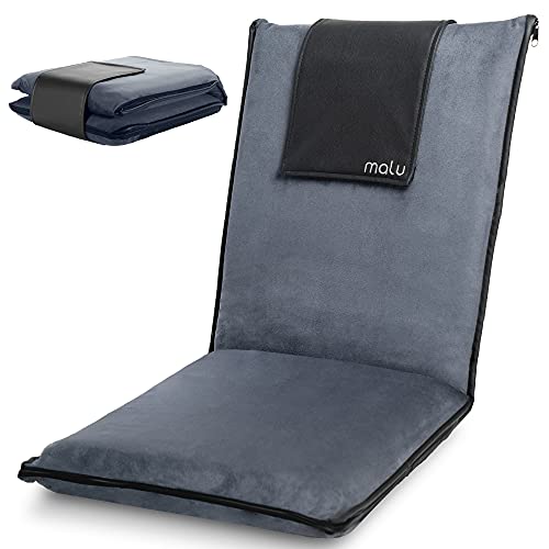 malu Lujosa Silla de Suelo Acolchada con Respaldo Ajustable - Silla Plegable con Funda Gris Extraíble y Lavable – Sillón Relax Portátil - Asiento de Nailon de Fácil Lavado – Sillón Plegable Reclinable