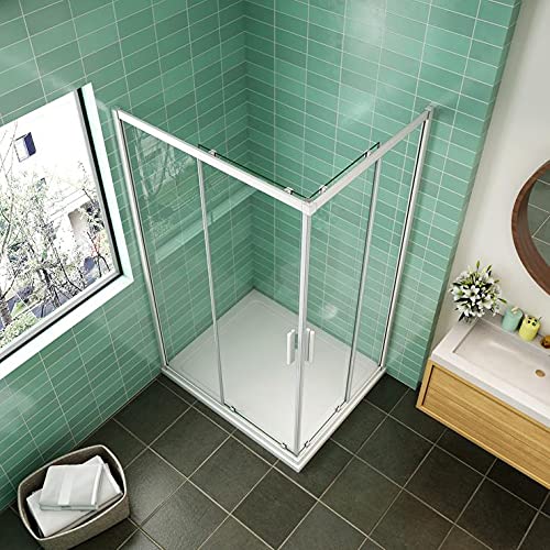 Mampara de Ducha Angular cabina de ducha mampara de ducha cuadrada Puerta Corredera Cristal 5 MM perfilería gris mate 120x80cm