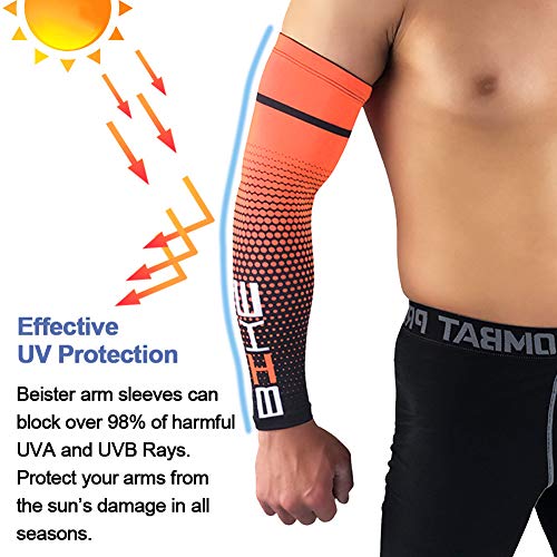 Mangas de compresión de enfriamiento de protección solar para hombres y mujeres, 1 par - naranja - Large