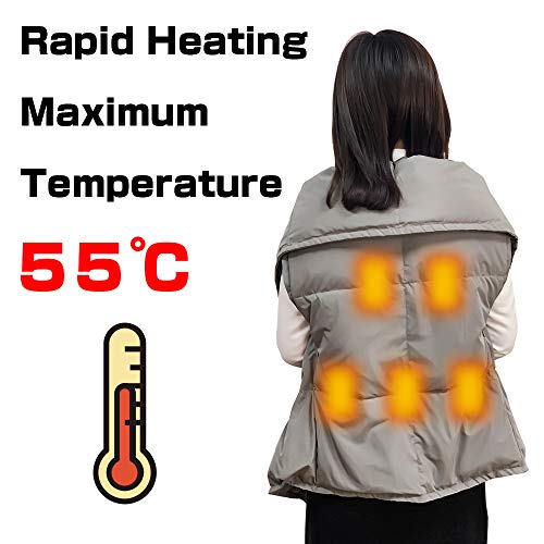 Manta Electrica Espalda y Cuello, Qfun 120 * 80cm Chaleco Calefactable Eléctrica con 3 Niveles de Temperatura, Chalecos de Invierno Cálidos para Caza, Exteriores, Camping (Sin Batería)