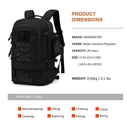 Mardingtop 28L Mochila Militar Táctical Bolsa de Asalto Molle Mochila Moto Mochilas de Senderismo Unisex para Acampada, Caza, Aire Libre Ciclismo y más Negro