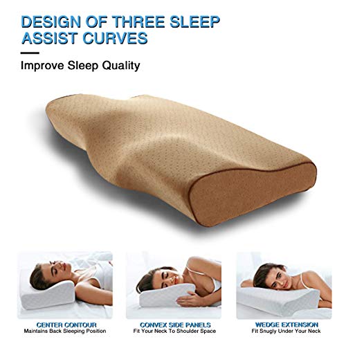 MARSACE Almohada Viscoelastica Almohada Cervical con Altura Ajustable Transpirable Lavable Hipoalergénico Mejorar Sueño Forma Ergonómica Adecuada para Todos los Durmientes 50 * 30 * 10/6cm - Caqui