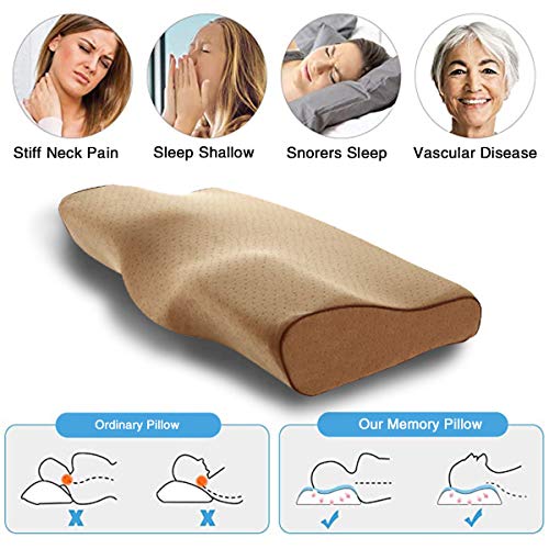 MARSACE Almohada Viscoelastica Almohada Cervical con Altura Ajustable Transpirable Lavable Hipoalergénico Mejorar Sueño Forma Ergonómica Adecuada para Todos los Durmientes 50 * 30 * 10/6cm - Caqui