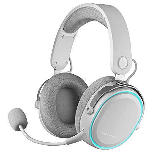 MARSGAMING MHWW, Auriculares Inalámbricos + Micrófono Extraíble, Sonido Espacial 7.1, Blanco