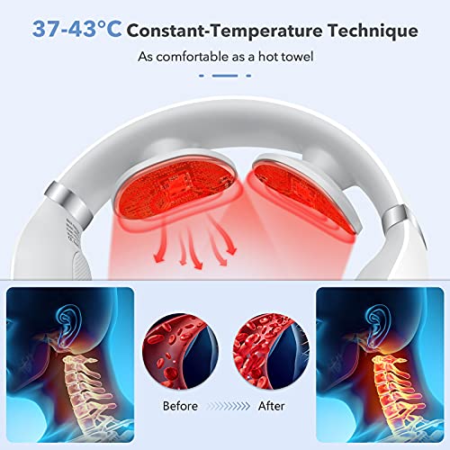 Masajeador Cervical, Masajeador de Cuello AUINSKY.FAMILY con 15 Niveles de Potencia y 3 Modos de Combinación, Masajeador Cuello Inteligente Calefactable con Control Remoto, Aliviar el Dolor de Cuello