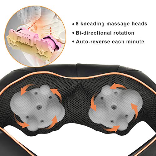 Masajeador de Cuello y Hombros Shiatsu Masajeador Cervical con Calor, Cojín Masajeador Espalda, Masaje de Rotación 3D, 3 Intensidad Ajustable para Relajación de Fatiga en Casa Oficina y Coche