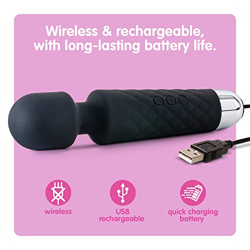 Masajeador Eléctrica Recargable Massager - Con 20 patrones de vibración y 8 velocidades - Carga por USB - de Oliver James (Negro)