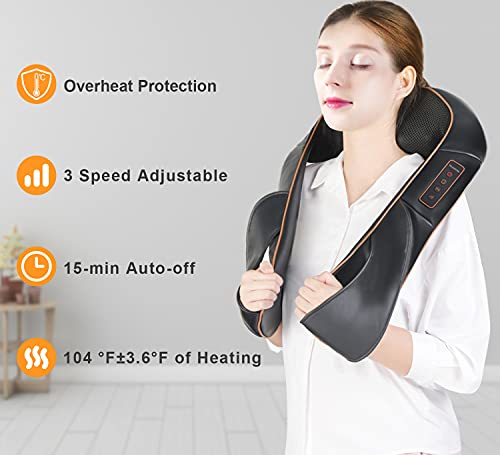 Masajeador Eléctrico de Cuello y Espalda Shiatsu Masajeador Hombros con Calor y 3D Rotación Masaje de Amasamiento para Relajación en Casa Oficina o Coche, Enchufe de la UE