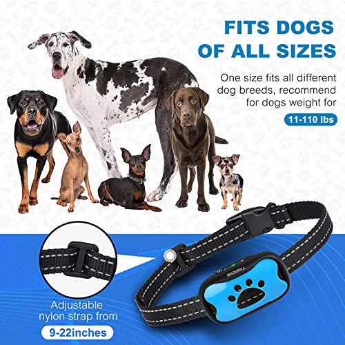 MASBRILL Collar Antiladridos Recargable para Perros Pequeños Medianos y Grandes, Sonido y Vibración Collares Anti ladridos Dispositivo 7 Niveles de Sensibilidad Ajustables - Azul