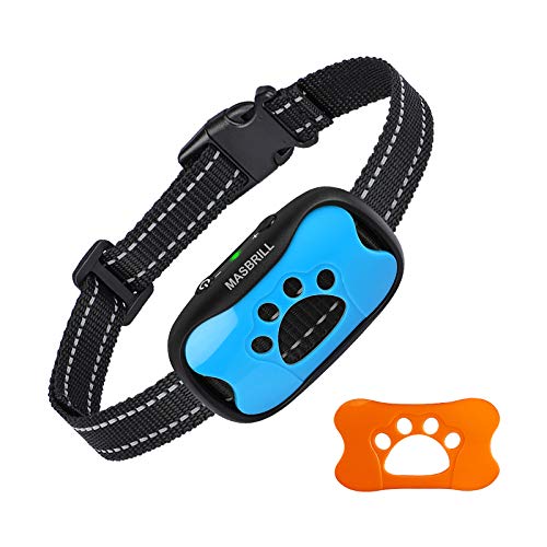 MASBRILL Collar Antiladridos Recargable para Perros Pequeños Medianos y Grandes, Sonido y Vibración Collares Anti ladridos Dispositivo 7 Niveles de Sensibilidad Ajustables - Azul