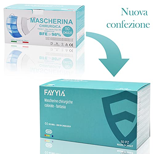 Mascarilla Quirurgicas Made In Italy, Mascarillas Colores Arco Iris Para Adultos 50 Piezas, Mascarillas Desechables Con Elásticos De Colores Tipo IIR Y Certificadas CE, Transpirables Y Cómodas (A29)