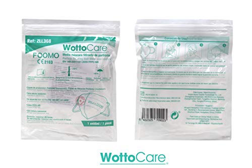 Mascarillas FFP3 NR CE 2163 WottoCare, 20 unidades en bolsa individual cierre grip, Homologada / Certificada, EN 149:2001+A12009 FFP3 NR. Gancho para ajuste cabeza