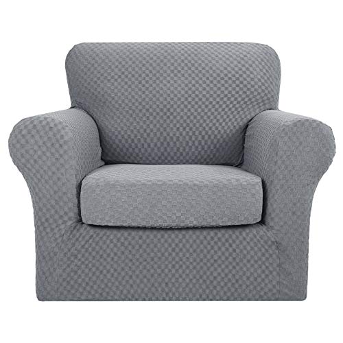 MAXIJIN 2 fundas de silla jacquard con brazos, súper elásticas y antideslizantes, para sala de estar, perros, apto para mascotas, elástica, protector de sofá (1 plaza, gris claro)