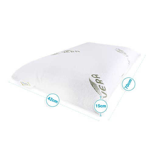 MaxxGoods Almohada Cervical ortopédica HWS, 70 x 42 x 15 cm, Espuma de Gel visco, Incluye Dos Fundas Protectoras Exteriores de 40 x 80 x 15 cm con Aloe Vera, Almohada, cojín, cojín Cervical