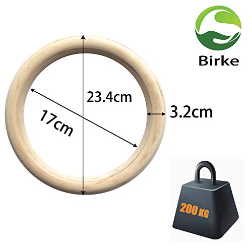 Mayporty Anillos de gimnasia de madera con correas ajustables de 32 mm de abedul, profesionales para entrenamiento de fitness