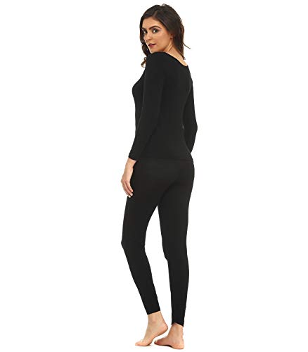 Mcilia Conjunto de Camiseta y Pantalones para Mujer de Ropa Interior Térmica Modal Ultradelgada con Cuello Redondo Negro Small (EU 34 36 38)