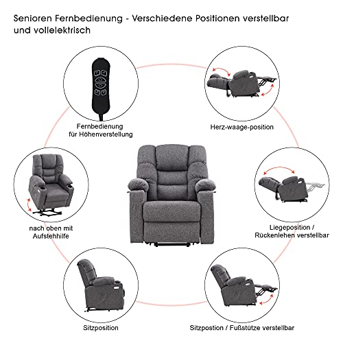 MCombo 7550 - Sillón de relax eléctrico con 3 motores independientes ajustables 7550, posición reclinable hasta 170°, reposapiés alargado (gris)