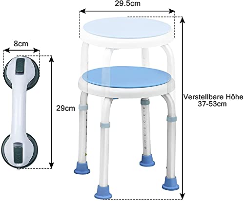 MCTECH Altura Regulable Silla de baño Taburete de baño Silla de ducha con ventosa Grip pasamanos baño (empuñadura de silla + asidero, B)