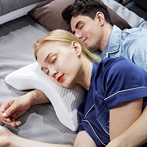 Mediawave Store - Almohada cervical curvada 521108 Memory Foam alivia dolores cervicales, ultra suave, cojín para dormir antironquidos, almohada ortopédica, almohada ergonómica.