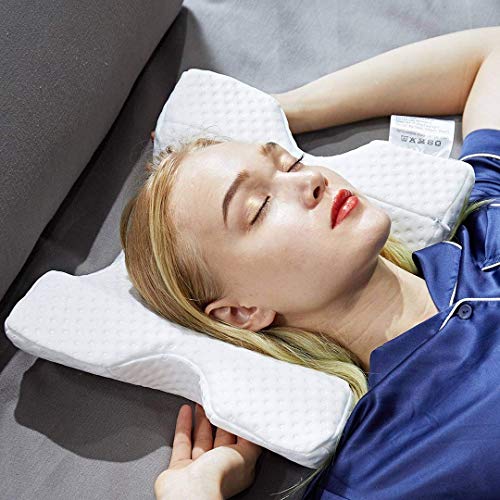 Mediawave Store - Almohada cervical curvada 521108 Memory Foam alivia dolores cervicales, ultra suave, cojín para dormir antironquidos, almohada ortopédica, almohada ergonómica.