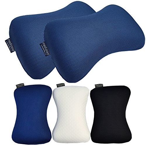 Medipaq Almohada Cervical para Viaje – Cojín para Coche de Espuma de Memoria – El Complemento Ideal para Una Comodidad de Lujo en su Experiencia de Conducción – 2x Azul en Malla 3D