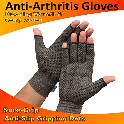 Medipaq - Guantes Anti-Artritis (Par) – Ofrecen Calor Y Compresión Para Ayudar A Aumentar La Circulación Reduciendo El Dolor Y Promover La Sanación (1 Par Con Agarre (Mediano))