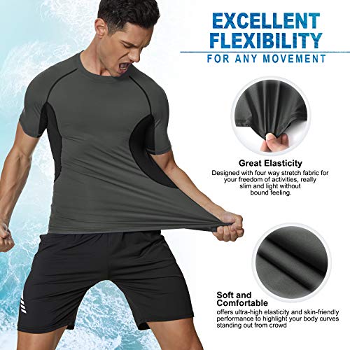 MEETYOO Camiseta Compresion Hombre, T-Shirt Manga Corta Ropa Deportiva Base Layers Camisetas para Running Gym Fitness