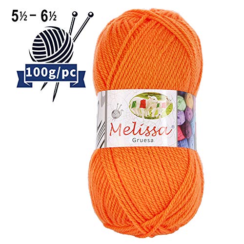 Melissa Hilo 100% Acrilico Ovillo de Lana (115m 100g * 1=50g * 2) Premium para DIY Tejer y Ganchillo, Certificado OEKO-TEX Standard 100,Agujas Talla 5(1/2)-6(1/2),Naranja 2,Enviado desde Europa