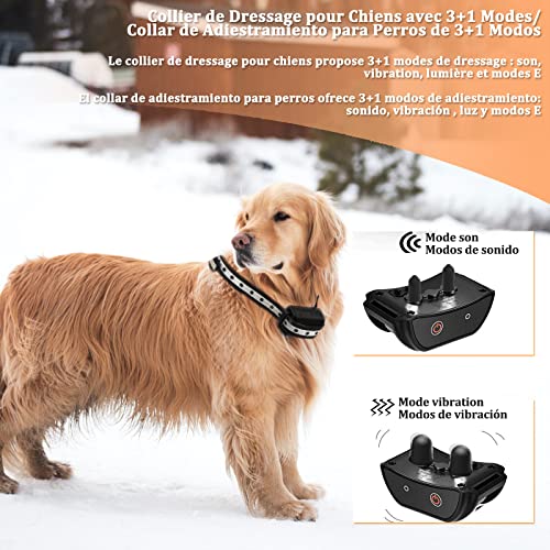 Meloive Collar de Adiestramiento para Perros con Mando a Distancia de 1000m, IPX67 Collar Anti-ladrido para Perros con Bloqueo de Teclado, 4 Modos de Adiestramiento Seguro con Pitido, Vibración y Luz