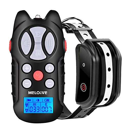 Meloive Collar de Adiestramiento para Perros con Mando a Distancia de 1000m, IPX67 Collar Anti-ladrido para Perros con Bloqueo de Teclado, 4 Modos de Adiestramiento Seguro con Pitido, Vibración y Luz