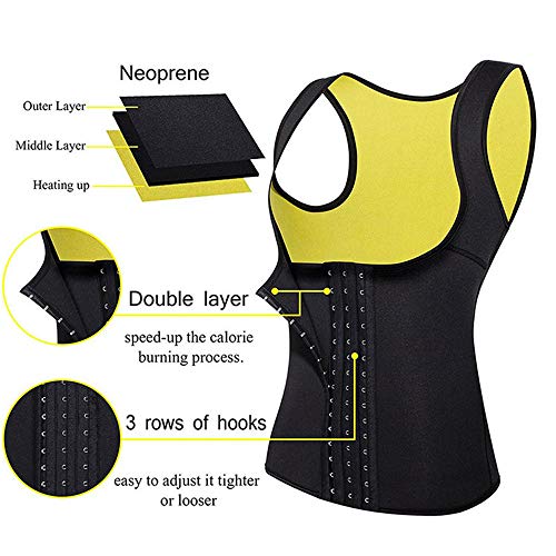 Memoryee Cinturón de Entrenamiento de Neopreno para Mujer Corsé Chaleco de Sudor Pérdida de Peso Cuerpo Ajustable Shaper Workout Tank Tops/Negro/L