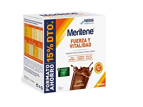 MERITENE FUERZA Y VITALIDAD Sabor chocolate. Formato ahorro. Caja de 30 sobres