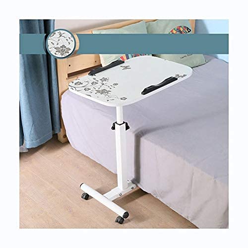 Mesa De Cama De Lujo Mesa De Noche De Cama Ajustable con Ruedas (Uso Hospitalario Y Doméstico) Mesa Auxiliar para Refrigerios (Color: T02 White Black Flower)