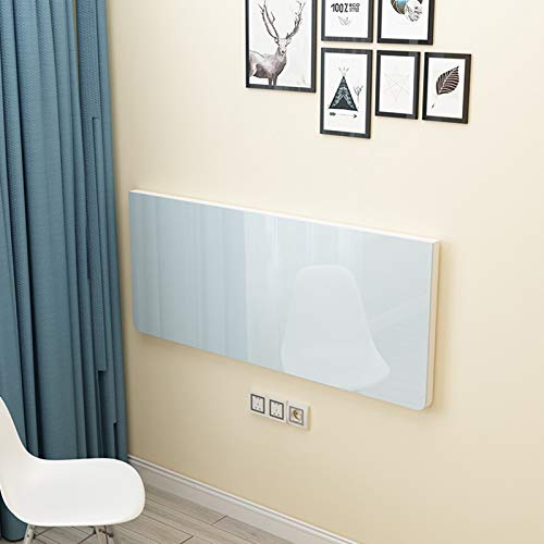 Mesa Plegable de Pared Mesa Abatible de Pared Blanca, Escritorio de Banco de Trabajo Plegable con Acabado de Vidrio Templado, Garaje/Hogar/Oficina/Lavadero/Bar/Cocina/Comedor