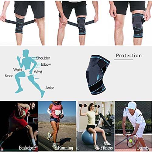 MeterBew1147 Antideslizante Hombres Mujeres Deportes Soporte de Rodilla Mangas de compresión Dolor en Las articulaciones Alivio de la Artritis Correr Fitness Envoltura elástica Brace-Blue L