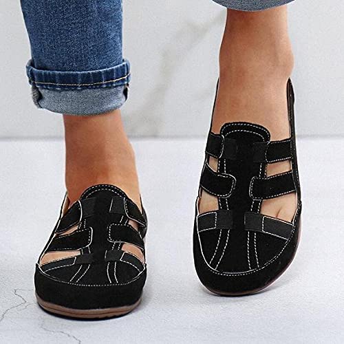 MFLB Zapato ortopédico súper Suave para Caminar para Mujer, Sandalias ortopédicas para Mujer, Zapatos de Playa para Mujer, Banda elástica ahuecada con Zapatos de Fondo Plano (Negro,38)