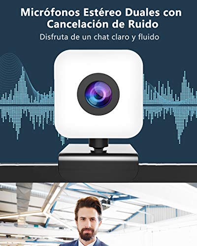 MHDYT Webcam PC con Microfono y Aro de Luz, Camara Web 1080p con Tapa y Tripode para Ordenador/Portatil/Mac, Web CAM para Youtube, Skype, Zoom, Xbox One, Videoconferencia y Videollamadas