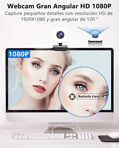 MHDYT Webcam PC con Microfono y Aro de Luz, Camara Web 1080p con Tapa y Tripode para Ordenador/Portatil/Mac, Web CAM para Youtube, Skype, Zoom, Xbox One, Videoconferencia y Videollamadas