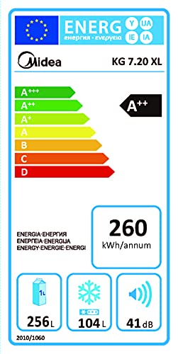 Midea KG7.20XL - Frigorífico Combi Inox A++ - No Frost - Libre Instalación - Frigorífico de Gran Capacidad 256 L + 104L Congelador - Control de temperatura táctil - Alto: 2m - Ancho: 59.5 cm