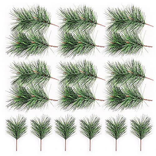 MingZhuInC Agujas artificiales de pino verde, 30 ramas de pino artificial, guirnalda de arreglo de flores para decoración de árboles de Navidad y decoración de jardín del hogar, 8 x 10 cm