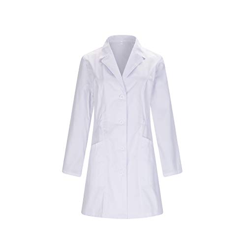 MISEMIYA - Bata Cuello Solapa MÉDICOS Enfermera Uniforme Laboral Veterinaria SANITAWRIOS Farmacia Laboratorio Ref-8163 - L, Blanco