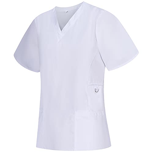 MISEMIYA - Casaca Mujer Mangas Cortas Uniforme Laboral CLINICA Estética Limpieza Veterinaria SANIDAD Dentista HOSTELERÍA Ref.707 - L, Blanco