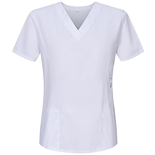 MISEMIYA - Casaca Mujer Mangas Cortas Uniforme Laboral CLINICA Estética Limpieza Veterinaria SANIDAD Dentista HOSTELERÍA Ref.707 - L, Blanco