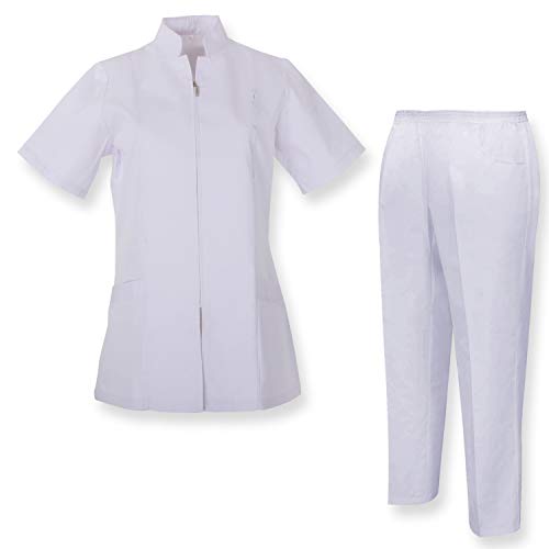 MISEMIYA - Casaca Y PANTALÓN Mujer Uniforme Laboral CLINICA Hospital Limpieza Veterinaria SANIDAD HOSTERERÍA- Ref.8298 - M, Blanco