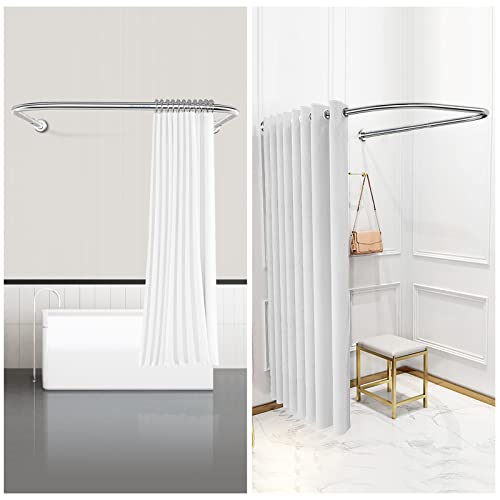 Misounda Barras De Cortina Ducha En U Esquina Sin Taladro, 304 Acero Inoxidable Barra Cortina Bañera Ducha Extensible Apto Para Baño, Cocina, Vestidor. (Inox, (70-100) x 90 x (70-100) cm)