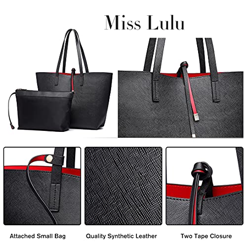 Miss Lulu Mujer Bolso de Mano Reversible Elegante Bolso de Hombro de Cuero PU Gran Conjunto dos 2PCS