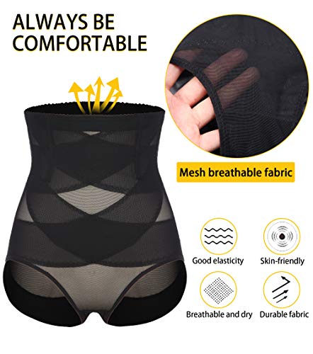 MISS MOLY Bragas Cintura Alta Shapewear Braguitas Body Shaper Levanta Glúteo Vientre Plano Ropa Interior con Elástico Cruzado Malla para Mujer (Negro, L)